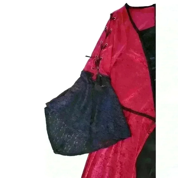 Lip Service VTG Gothic Faux Corset Velvet Cosplay Costume Front Tie Red Size XL - Picture 4 of 11